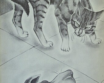 1932 ZHENYA GAY Cats 'Dog - And - Cat' Print from 1st Edition of 'Town Cats, A Book of Drawings'