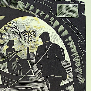JOHN O'CONNOR Wood Engraving / Linocut Book Illustration from 1950 1st Edition of Canals, Barges and People, Shenval Press