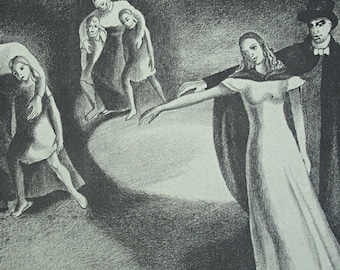 SHEILA JACKSON Lithographic Book Illustration 'The Big City' for 'Ballet in England' 1945 - Curwen Press