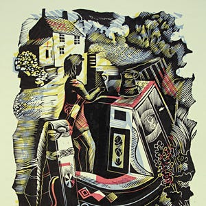 JOHN O'CONNOR Wood Engraving / Linocut Book Illustration from 1950 1st Edition of Canals, Barges and People, Shenval Press