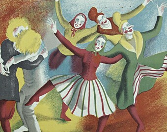 SHEILA JACKSON Lithographic Book Illustration 'Umarl Maciek Umarl' for 'Ballet in England' 1945 - Curwen Press