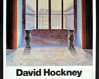 DAVID HOCKNEY 1987 Poster Print - Print of Exhibition Poster for 1974 David Hockney Exhibition at Musee des Arts Decoratifs, Paris