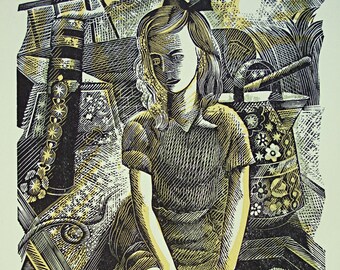 JOHN O'CONNOR Wood Engraving / Linocut Book Illustration from 1950 1st Edition of Canals, Barges and People, Shenval Press