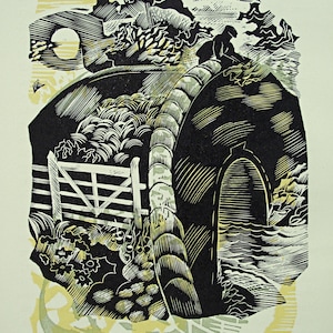 JOHN O'CONNOR Wood Engraving / Linocut Book Illustration from 1950 1st Edition of Canals, Barges and People, Shenval Press