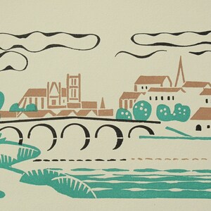 Grabado en madera de ALFRED LATOUR - Borgoña, Francia - Ilustración para el catálogo de vinos Nicolas de 1934 impreso por Draeger, Imp.