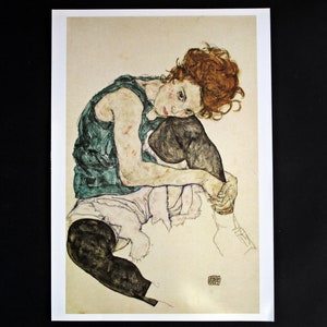 EGON SCHIELE &#39;Seated Woman With Left Leg Drawn Up&#39; Print 1917 - Austrian Expressionist Art