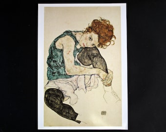 EGON SCHIELE 'Seated Woman With Left Leg Drawn Up' Print 1917 - Austrian Expressionist Art