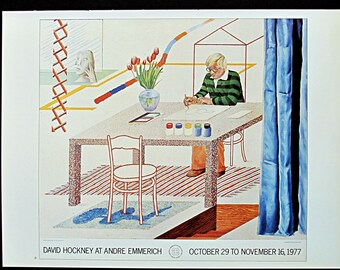DAVID HOCKNEY 1987 Poster Print - Print of Exhibition Poster for the 1977 David Hockney Exhibition at Andre Emmerich, New York