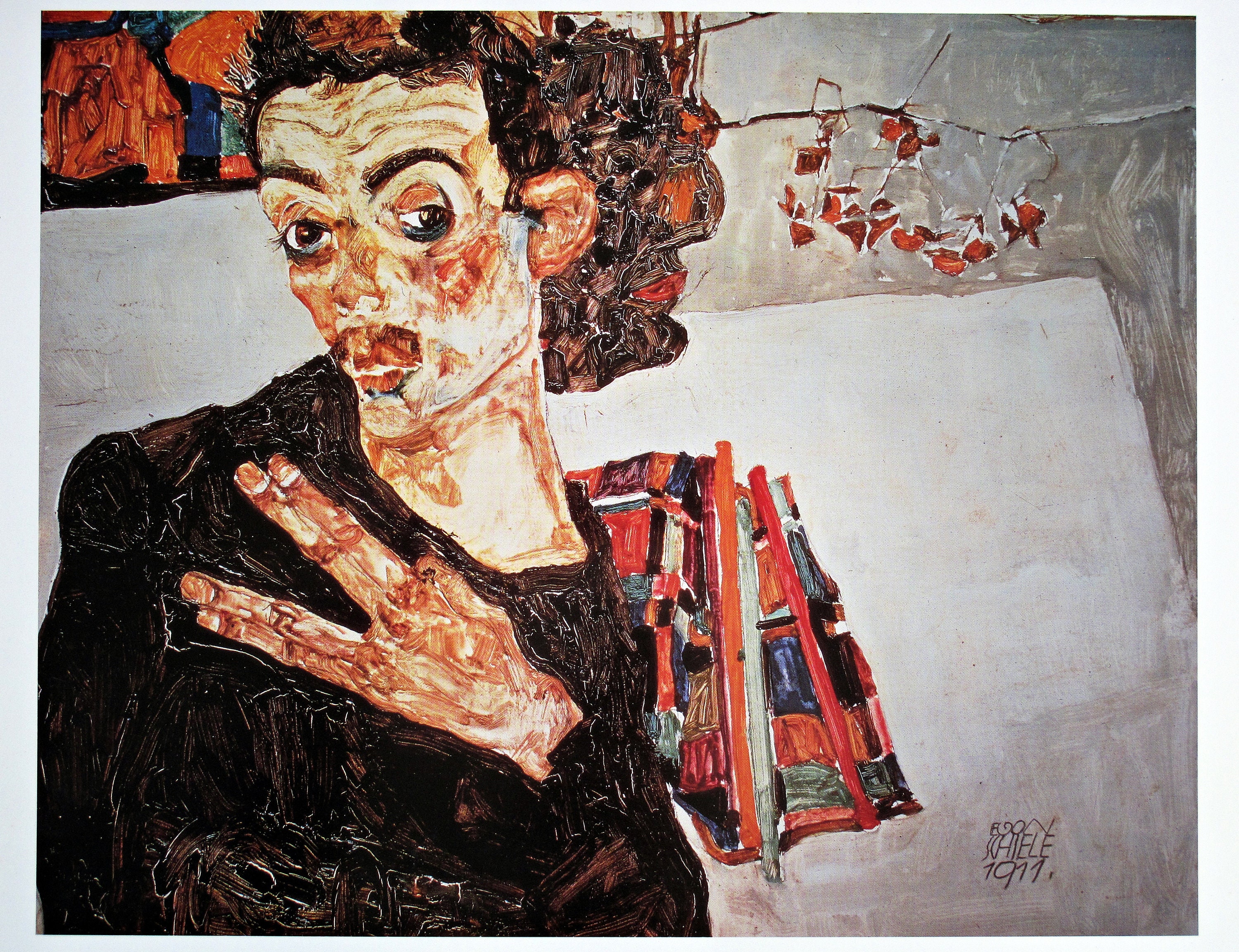 Toile/cadre Déco 'Autoportrait Avec Physalis' De Egon Schiele - Prêt à Accrocher - Expressionnisme