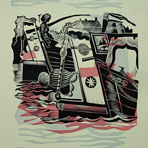 JOHN O'CONNOR Wood Engraving / Linocut Book Illustration from 1950 1st Edition of Canals, Barges and People, Shenval Press