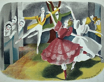 SHEILA JACKSON Lithographic Book Illustration 'Company at the Manor' for 'Ballet in England' 1945 - Curwen Press
