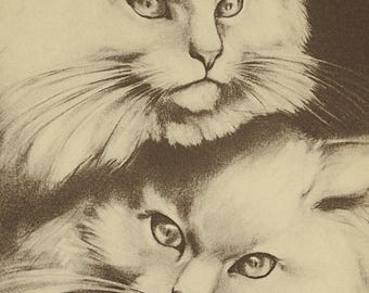 1932 ZHENYA GAY Cats 'Two Persians' Print from 1st Edition of 'Town Cats, A Book of Drawings'