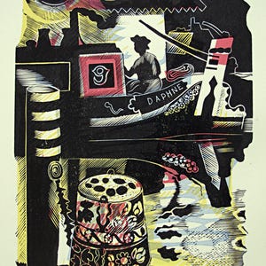 JOHN O'CONNOR Wood Engraving / Linocut Book Illustration from 1950 1st Edition of Canals, Barges and People, Shenval Press