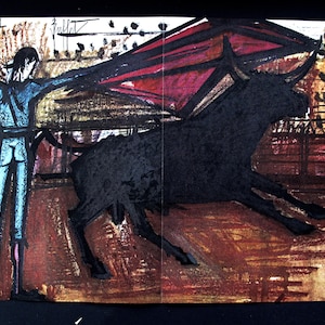 BERNARD BUFFET Impresión "Hachazo du Taureau" - Ilustración para el Catálogo de vinos Nicolas de 1963 impreso por Draeger, Imp.