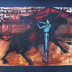 BERNARD BUFFET Drukuj „Passe Aidee par le Haut” – ilustracja do katalogu win Nicolas z 1963 r. wydrukowanego przez Draegera, Imp.