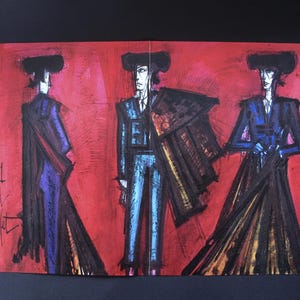 BERNARD BUFFET Lámina "Toreros" - Ilustración para el Catálogo de vinos Nicolas de 1963 impreso por Draeger, Imp.