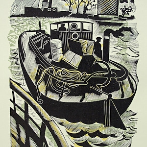 JOHN O'CONNOR Wood Engraving / Linocut Book Illustration from 1950 1st Edition of Canals, Barges and People, Shenval Press