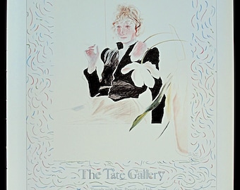 DAVID HOCKNEY 1987 Poster Print - Print of Exhibition Poster for 1980 ‘Travels With Pen, Pencil, Ink' Exhibition at The Tate Gallery, London