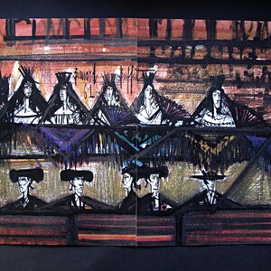 BERNARD BUFFET Impresión "La Tribune D'honneur" - Ilustración para el catálogo de vinos Nicolas de 1963 impreso por Draeger, Imp.