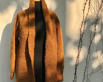 Size M/L Chunky Coat, oversized Wool Coat, chunky sweater. Naturally dyed Orange color