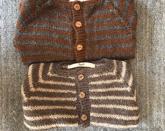 9-12 months. Pure alpaca handknitted sweater, hand knitted for baby