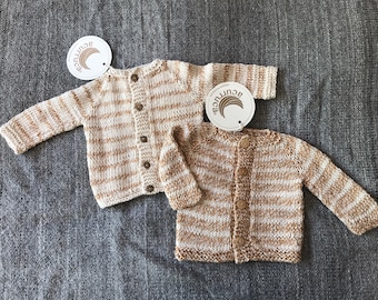 0-3 months. Pima Cotton baby  sweater, Knitted sweater.