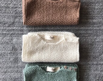 0-3 Monate Baby Alpaka Pullover, ärmelloser Pullover, handgewebter Pullover.
