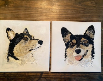 Custom Embroidered Pet Portrait. Dog Portrait. Pet Portrait. Embellished Pet Portrait.