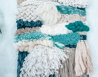Large Neutral and Blue Wall Hanging. Blue Woven Decor. Bohemian Home Decor. Bohemian Wall Hanging. Weaving.