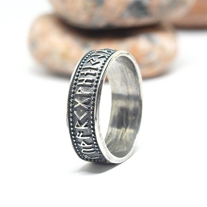 Silver Elder Futhark rune ring Made to Order