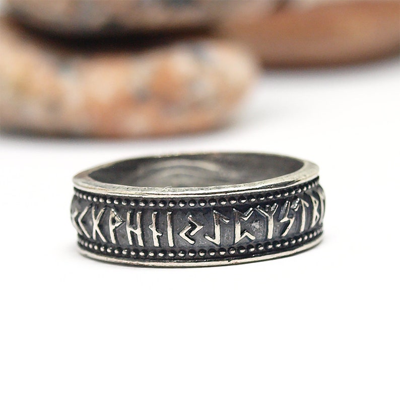 Silver Elder Futhark rune ring Made to Order