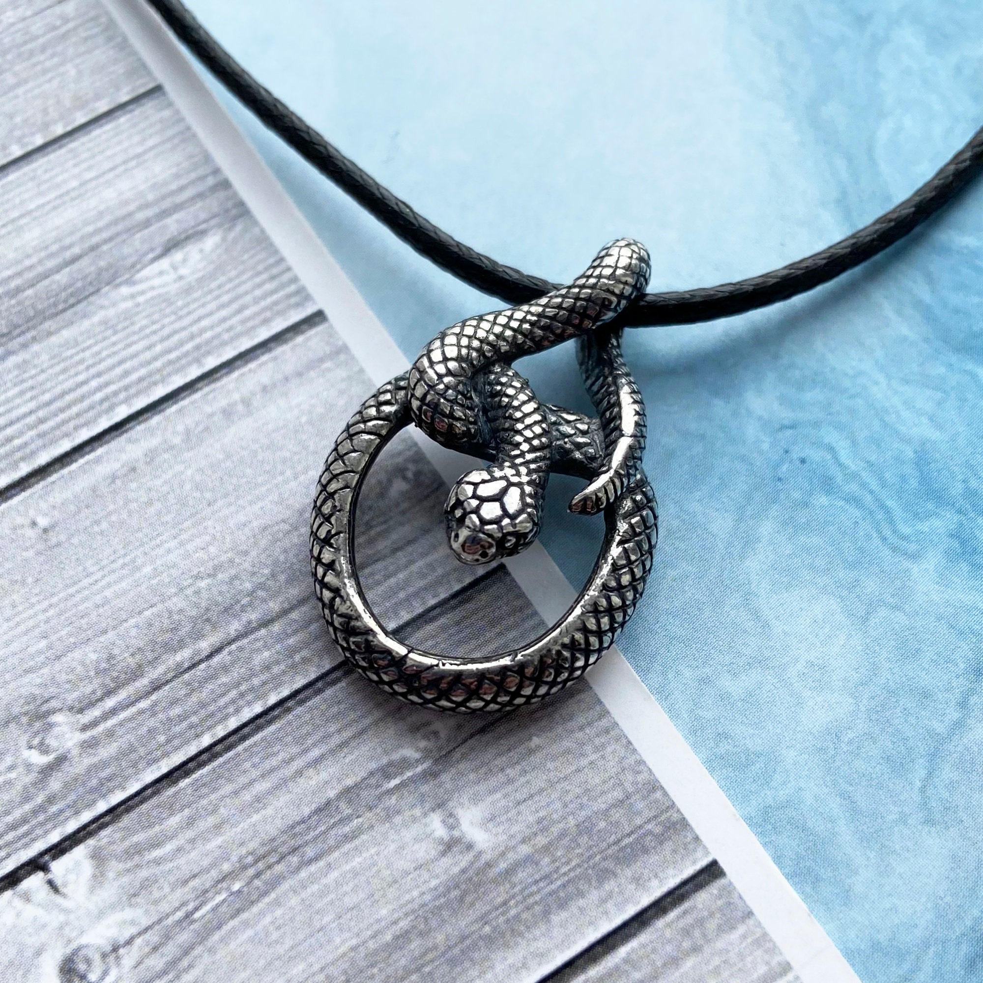 Snake pendant Coiled Serpent necklace Reptile jewelry Etsy