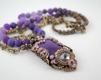 Purple agate wrap filigree big victorian necklace for special woman