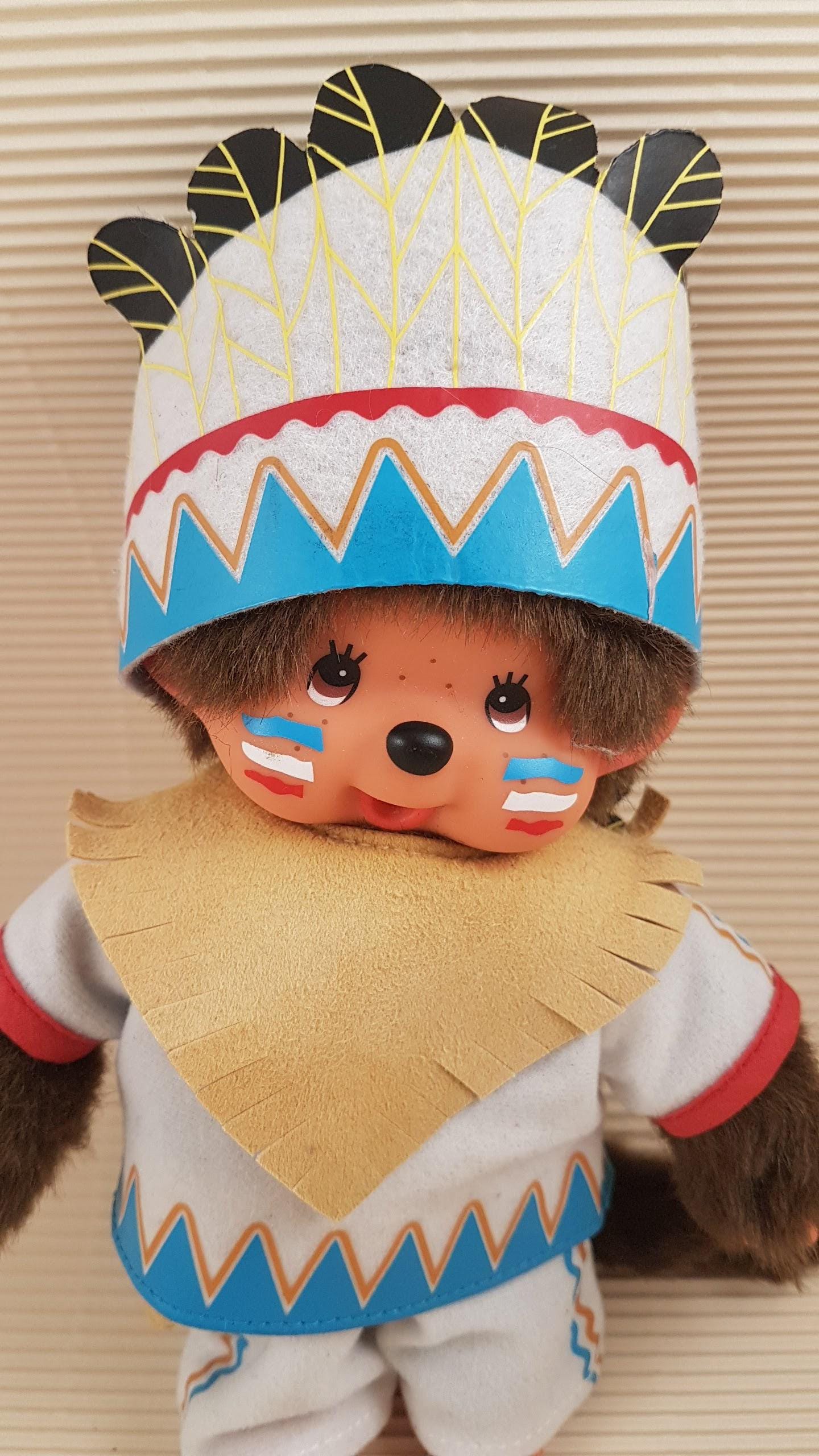 ‼️激レア‼️monchhichi インディアン風　モンチッチ！Indian Monchhichi Doll - Sekiguchi Monkey Boy Plush Doll Toy - Native