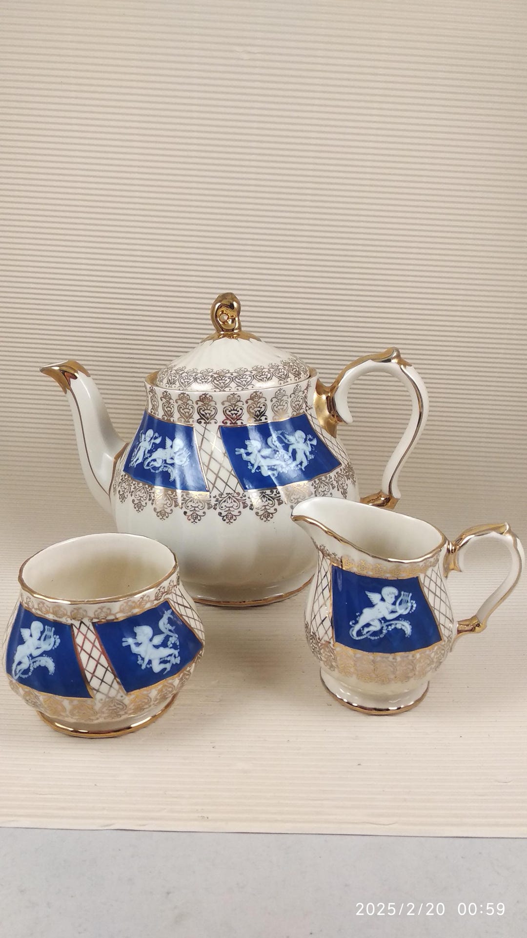 Sadler Tea Set Vintage Sadler England Teapot Set: 1930s Blue Cream Gold Gilt Angels - Etsy
