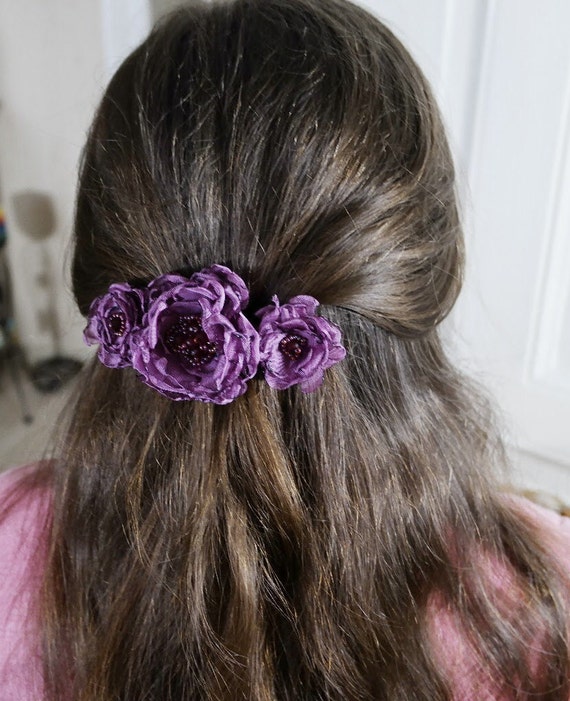 Items similar to purple hair barrette hair clasp floral barrette