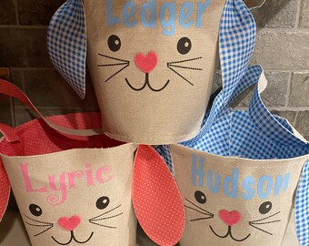 Easter basket bunny ears canvas personalized