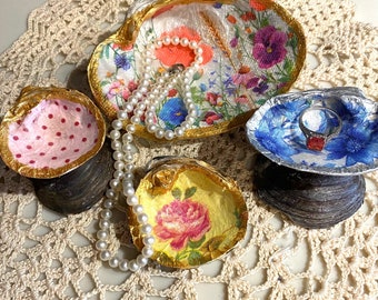 Shell Trays Trinket Decoupage Valentines Mothers Day wedding gifts Jewelry tray