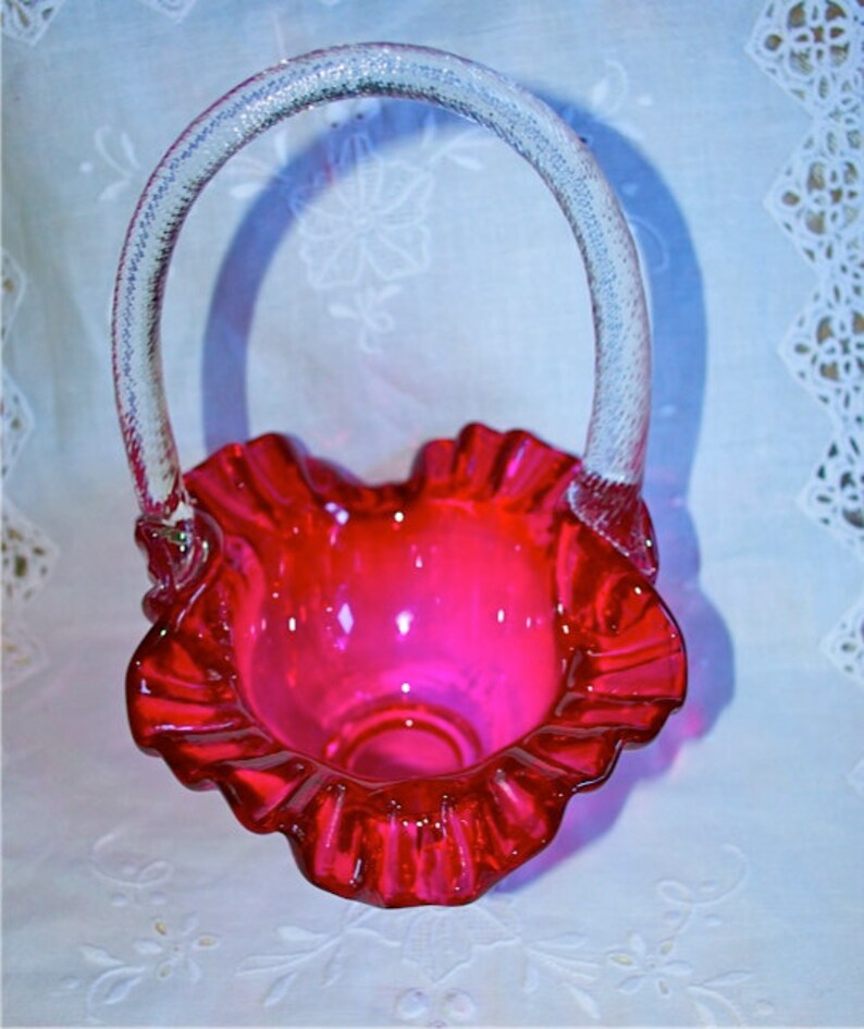 Vintage Hand Blown CRANBERRY BASKET With 2 Matching Etsy