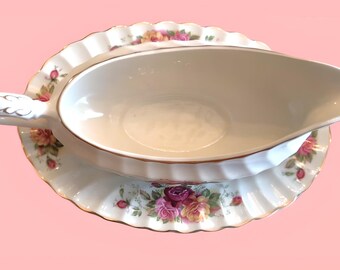 Myott by Royal staffordshire Country Roses Gravy Boat and Plate