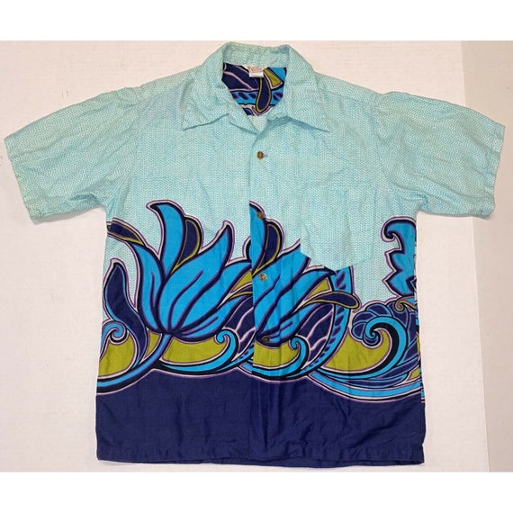 Vintage Hawaiian Alii Lole Shirt Waves Flower Pri… - image 1