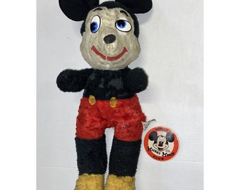 Vintage Walt Disney Mickey Mouse Club Button & California Stuffed Toy 22” Plush