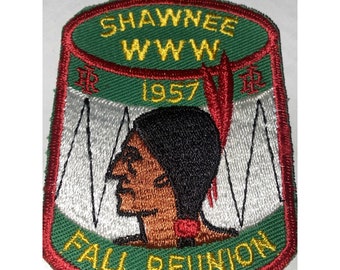 VTG 1957 Shawnee Fall Reunion Embroidered Drum Indian Head Patch BSA Boy Scouts
