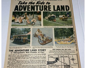 Vintage 1960s Adventure Land AD 13x10 Go Kart Chicago Area Amusmt Park MCM Prop