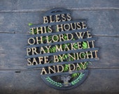 Bless This House, Cast Iron Trivet, Gold Lettering, Vintage Trivet, Wilton Trivet, Green Detail, Make it Safe By Night and Day