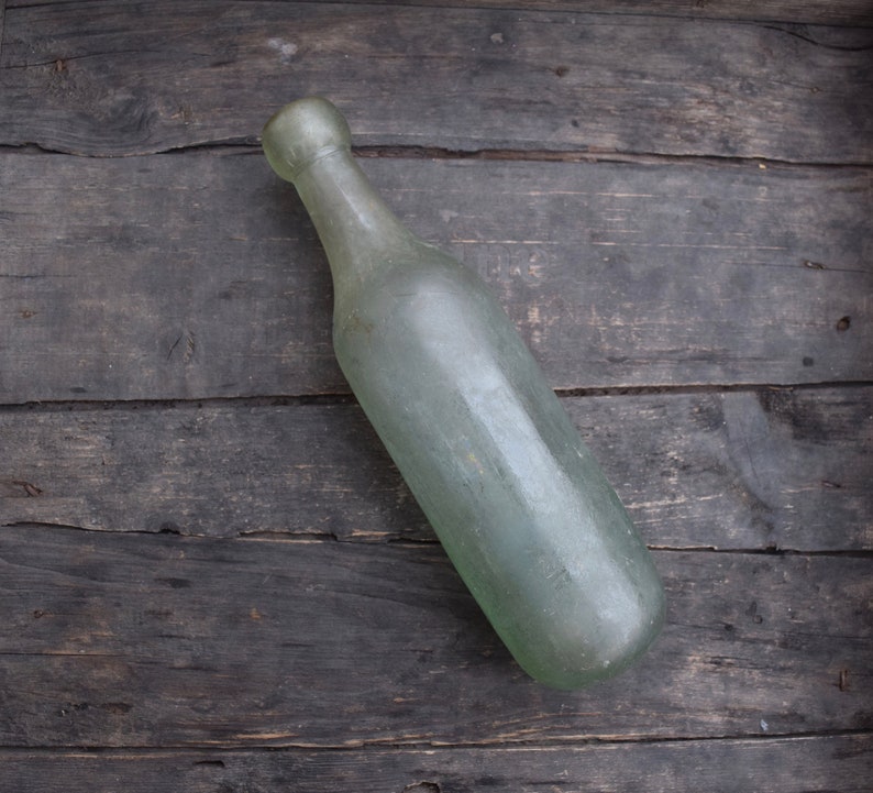 Glass Bottle Round Bottom Cottage Decor Aqua Glass Old Bottle Worn Thick Glass Vintage Bottle Heavy Aqua Bottle Vintage