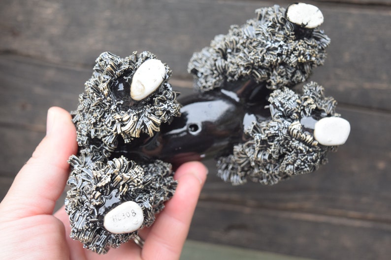 Vintage Poodle Black Poodle Poodle Figurine One Eye Gold Collar Porcelain Poodle Spaghetti Dog Vintage Figurine Spaghetti Poodle