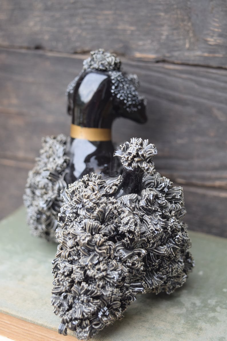 Vintage Poodle Black Poodle Poodle Figurine One Eye Gold Collar Porcelain Poodle Spaghetti Dog Vintage Figurine Spaghetti Poodle