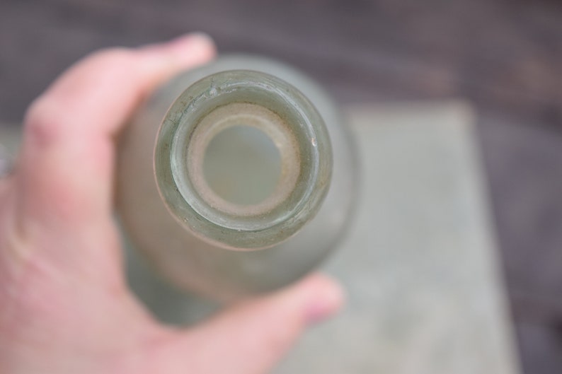 Glass Bottle Round Bottom Cottage Decor Aqua Glass Old Bottle Worn Thick Glass Vintage Bottle Heavy Aqua Bottle Vintage