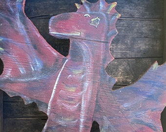 Wooden Dragon, Large Dragon, Vintage Dragon, Fantasy, Dragon Decor, Red Dragon, Wood Cutout, Magical Beast, Magical Creature, Decorative